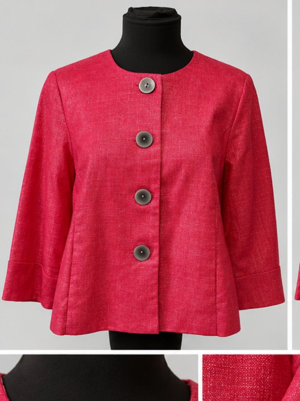 Live a Little Women's Fuchsia Sparkly Pink Short Button Up Blouse Blazer Size L